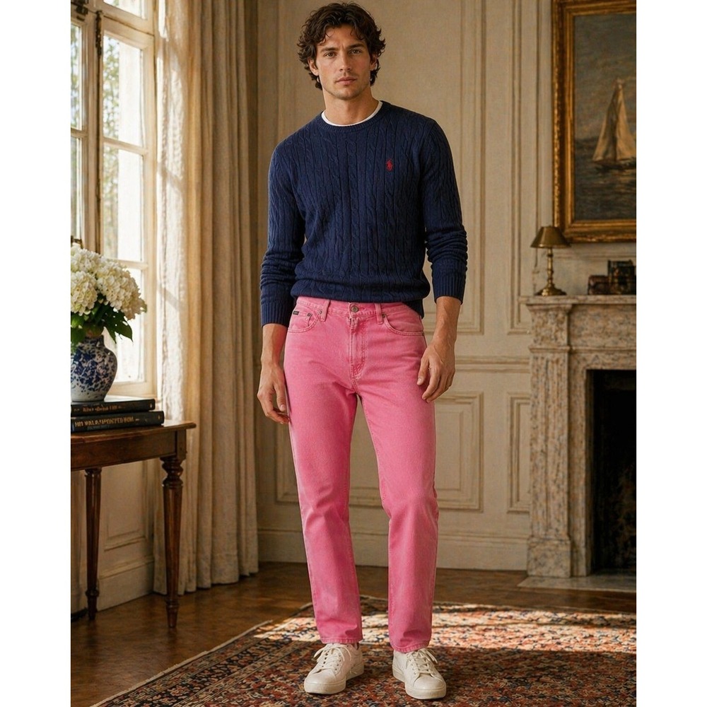 POLO RALPH LAUREN Men's Jeans Pink Straight Leg 34X32 Cotton Stretch‎